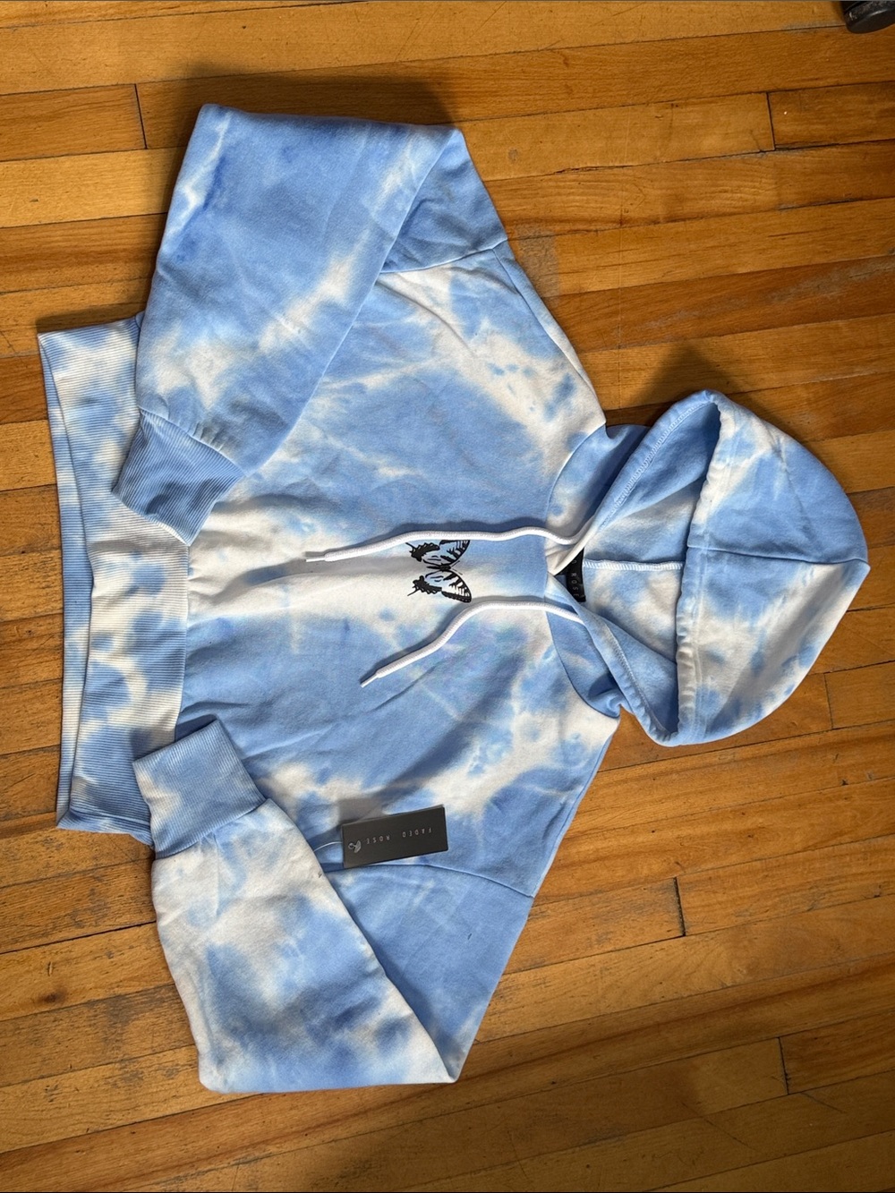 🔥S🅰️LE | Light Blue & White Tie-Dye Hoodie with Moth Graphic